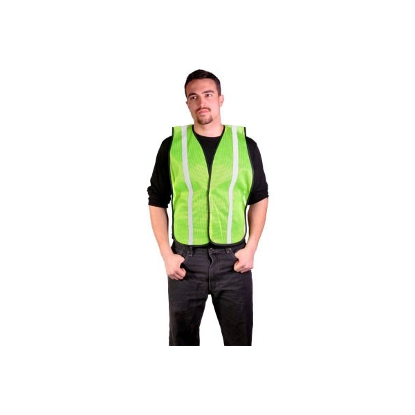 Gss Safety GSS Safety 3003 Non-ANSI Economy Vest with 1"W Stripe, Lime with White Stripes, One Size Fits All 3003** - main